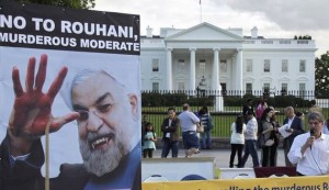 Iranian Americans protest against a conversation between Obama and Rouhani, outside the White House
