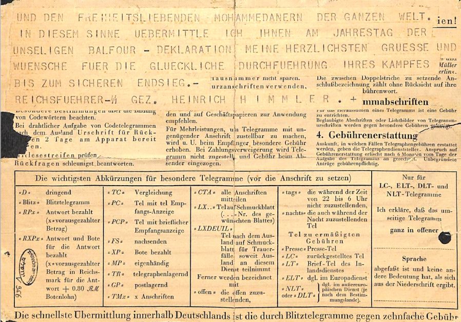 Alleanza tra nazismo e mondo arabo, ritrovato telegramma di Himmler al Gran Muftì