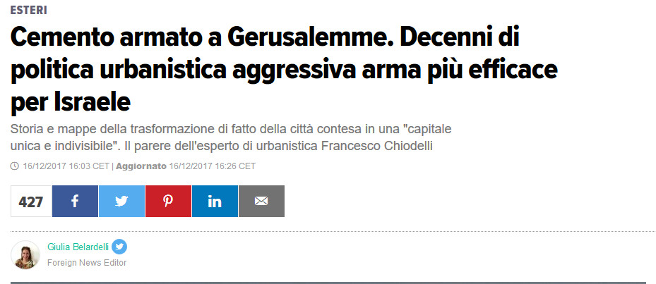 Gerusalemme e l’urbanista ideologo: in risposta a un articolo dell’Huffington Post