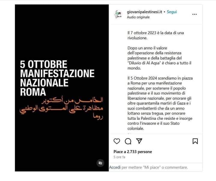 Giovani Palestinesi in Italia celebrano Hamas per la strage del 7 ottobre